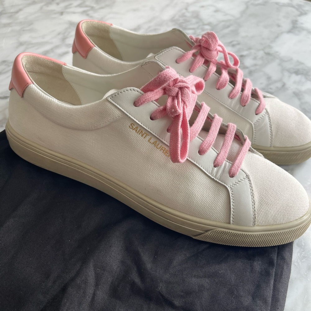 Saint Laurent Men’s White and Pink Sneakers, size 42 (9)